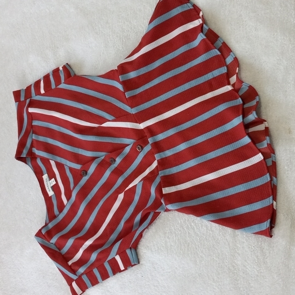 BOGO! Monteau Rust Blue and Cream Striped Peplum Top
